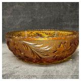 Amber Brown Pressed Glass Floral Pattern Serving B
