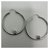 14K White Gold Hoop Earrings Moissanite Floral Mot