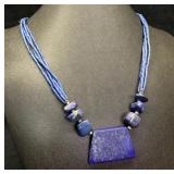 Lapis Beaded Necklace W/ Large Center Piece