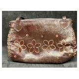 Vintage Leather Handicraft Purse Embossed Flowers