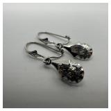 Dangle Teardrop Style 14K White Gold CZ Stone Earr