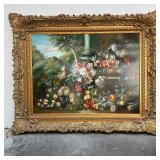 Large Framed Floral And Fruit Still Life Oil Paint