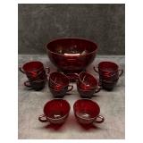 14pc Vintage Anchor Hocking Royal Ruby Glass Punch
