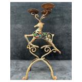 Wrought Iron Deer Form Candelabra Colored Glass Ca
