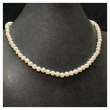 14k Gold Clasp Pearl Necklace Indiv. Knotted