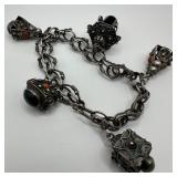 Etruscan Revival Style Gemstone Fob Charm Bracelet
