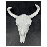 White Glazed Ceramic Longhorn Steer Cow Bull Skull