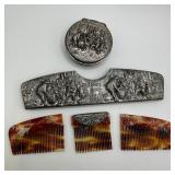 Danish Silver Plated Vanity Set With Figural Relie