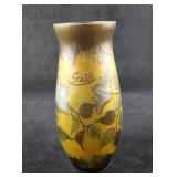 Vintage Acid Etched Green Glass Vase Galle Reprodu