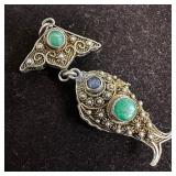 Filigree Fish Gold Tone Vermeil Style Natural Ston