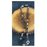 Natural Black Stone and Sterling Silver Necklace
