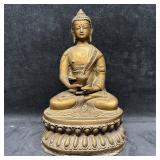 Cast Metal Seated Buddha Figure on Lotus Base Nepa