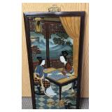 Vintage Framed Reverse Painting On Glass Board Gam