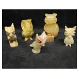 Vintage Onyx Owl Figurines Carved Stone Lot