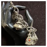 Faux Glass Stone Fob Charm Silver 800 Italy Bracel