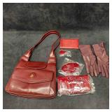 Lou Taylor Accordion Shoulder Bag Maroon Purse Att