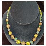 Vintage Italian Murano Green And Gold Art Glass Be