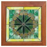 F25 Vintage Large Stained Glass Window With Frame