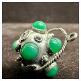 Green Onyx Art Deco Style Green Cabochon Silver Ch