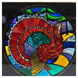 Framed Stained Glass Turkey Panel Colorful Leaded