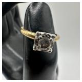Two-Tone 14K Gold Band and Platinum Square Diamond