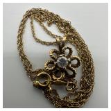 14K Yellow Gold Flower Diamond Pendant Necklace