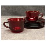 7pc Vintage Anchor Hocking Red Ruby Glass Teacup a