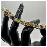 14K Gold Tennis Bracelet Square Cut Multi Gemstone