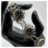 Mexico Sterling 925 Silver Bracelet Filigree Onyx