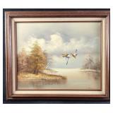 Framed Vintage Acrylic Painting of a Lake