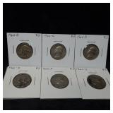 6 US Washington Silver Quarters 1962