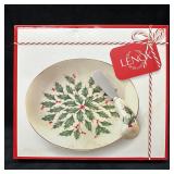 Lenox Holiday Cheese Plate With Knife Holly Patter