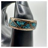 Navajo Native Style Turquoise Chip Inlay Geometric
