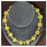 Vintage Italian Murano Green And Gold Art Glass Be