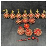 Mixed Red Gold Christmas Ornament Lot Glass And Pl