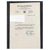 Signed Norman Cousins Saturday Review Letter