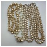 Group of Vintage Faux Pearl Necklaces One with Rhi