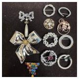 Vintage Rhinestone And Bow Brooch Pin Lot Circle F