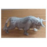 Vintage White Onyx Carved Bull Statue