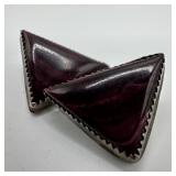 Purple Spiny Oyster Triangle Clip On Silver Earrin