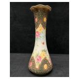 20th Century Nippon Style Porcelain Floral Vase wi
