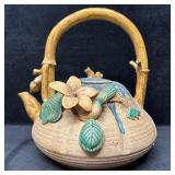 Oriental Accent Ceramic Teapot Sculptural Floral B