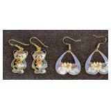 Vintage Cloisone Flower And Panda Bear Earrings