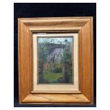 Framed Cottage Garden Landscape Print in Oak Style