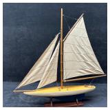 Decorative Wooden Blue Sailboat Model on Stand