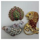 Graziano Animal Figural Brooch Collection Three Li