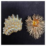 Pair of Vintage Designer Costume Jewelry Brooches