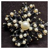 Kenneth Lane Faux Pearl Black Enamel Coral Branch