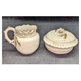 Ironstone Porcelain Gold Accents Covered Bowl and