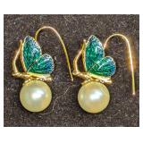 Kenneth Jay Lane Enamel And Pearl Butterfly Earrin